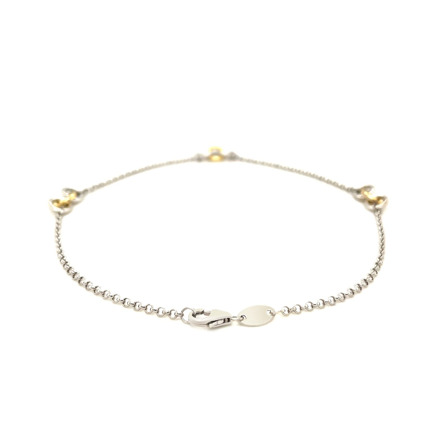 14k Yellow Gold and Sterling Silver Triple Ring Stationed Anklet