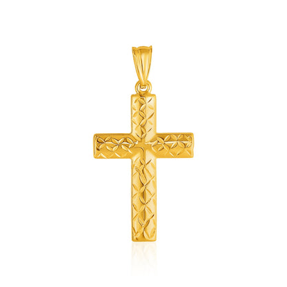 14k Yellow Gold Reversible Textured Cross Pendant