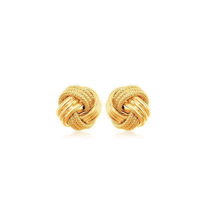 10k Yellow Gold Love Knot with Ridge Texture Earrings